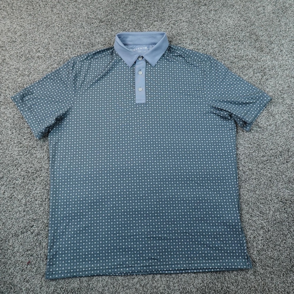 Mizzen Main Polo Shirt Mens S Blue Versa Geometric Golf Performance Short Sleeve